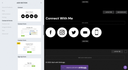 strikingly content sections