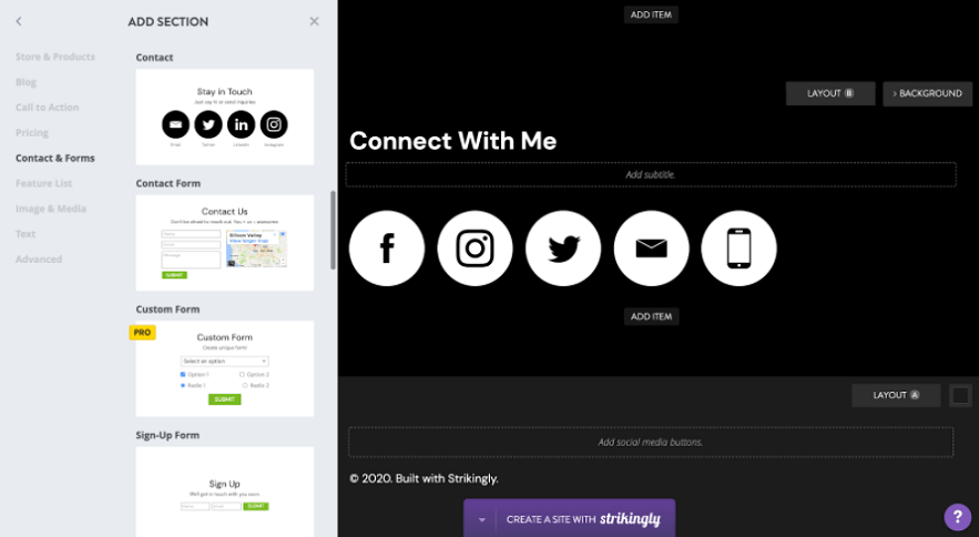 strikingly content sections