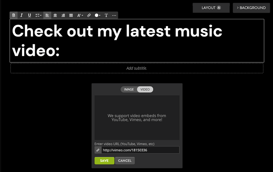 strikingly video integration