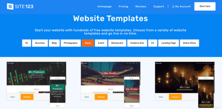 site123 music templates