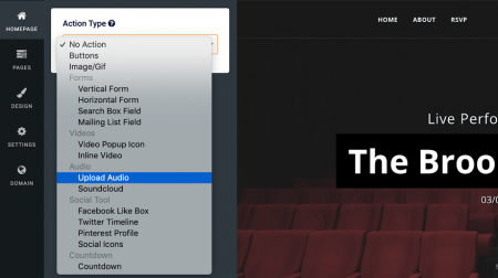 site123 content menu