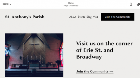 squarespace church website example