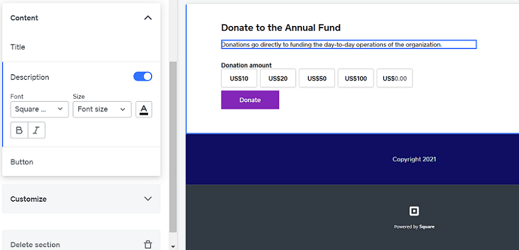 weebly add donation element