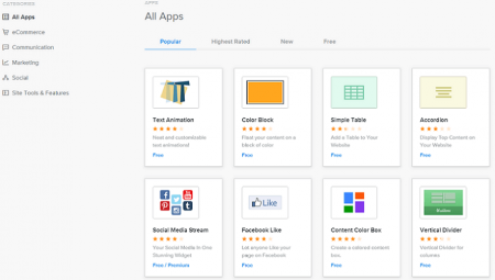 weebly has an extensive app center