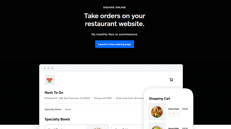 square online restaurant website features