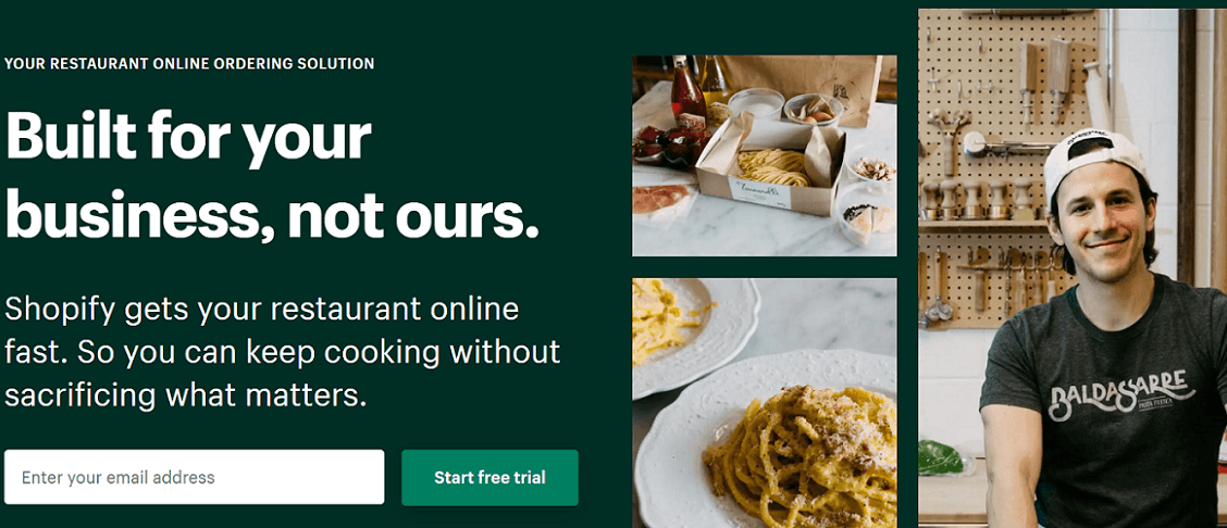 shopify restaurant website builder homepage