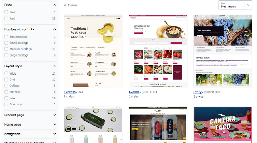 shopify food and drink templates