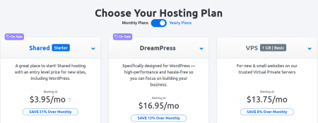 dreamhost's shared hosting price plans start at $3.95 per month