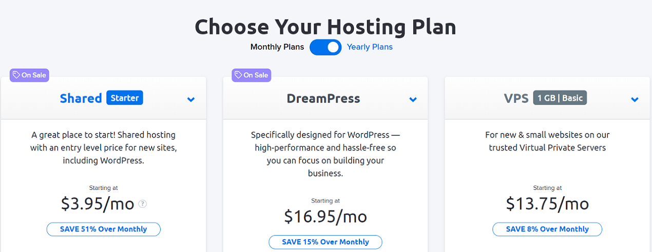 dreamhost's shared hosting price plans start at $3.95 per month