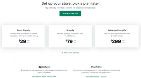 shopify ecommerce pricing plans start at $29 per month