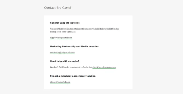BigCartel support contact