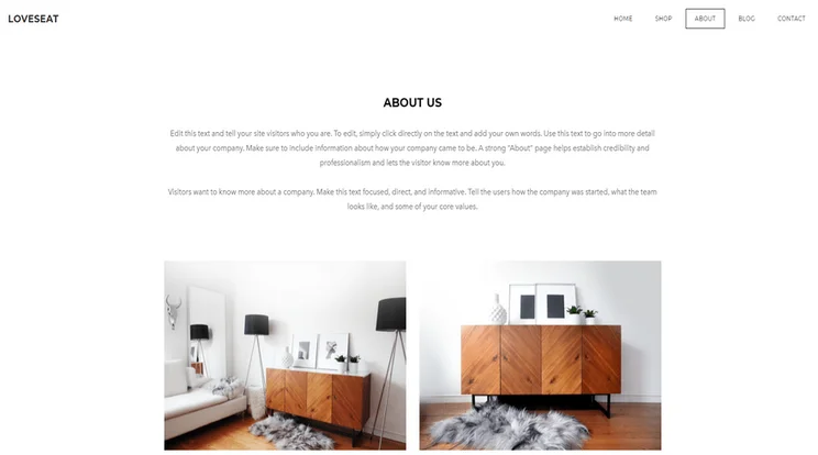 weebly online store theme loveseat about