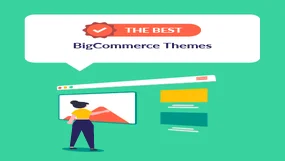 White speech bubble against a green background and in the bubble it says "The Best BigCommerce Themes"