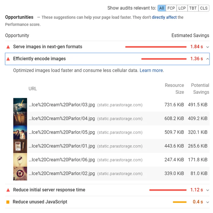 wix lucys cupcakes opportunities pagespeed insights