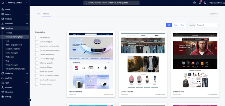 BigCommerce theme store showing three top themes