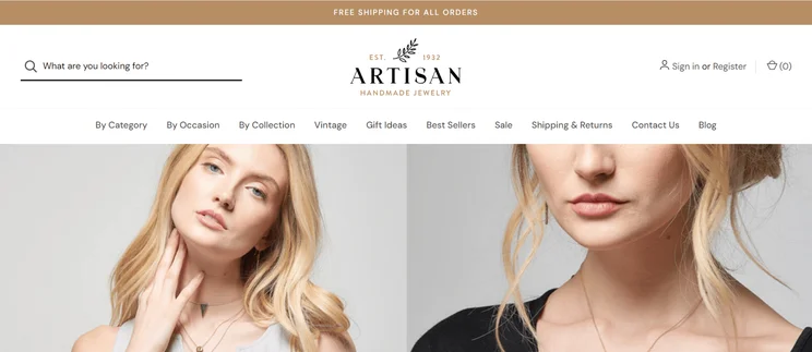 Artisan theme two photos of a blonde woman wearing jewelry
