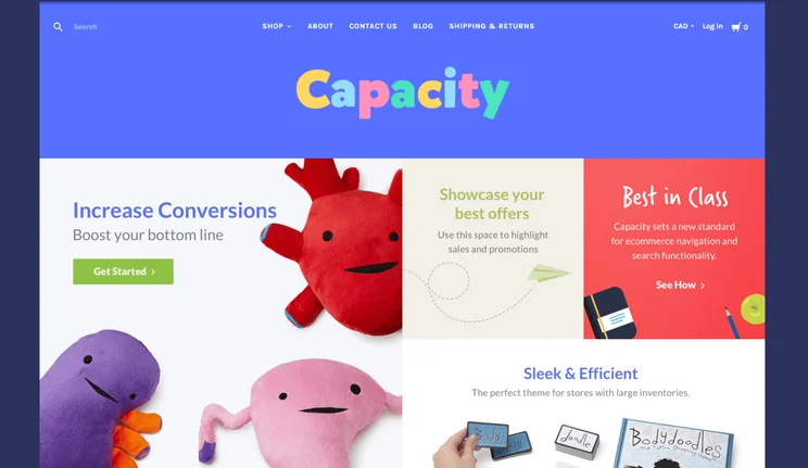 purple header with images of childrens' toys below