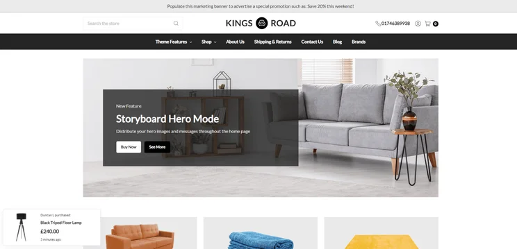 White website hompage with one large image and three smaller ones underneath