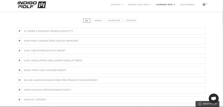 Indigo Wolf&rsquo;s FAQs page helps customers get to where they want to be.
