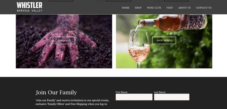 Whistler Wines uses a newsletter signup form to cultivate an engaged email list.