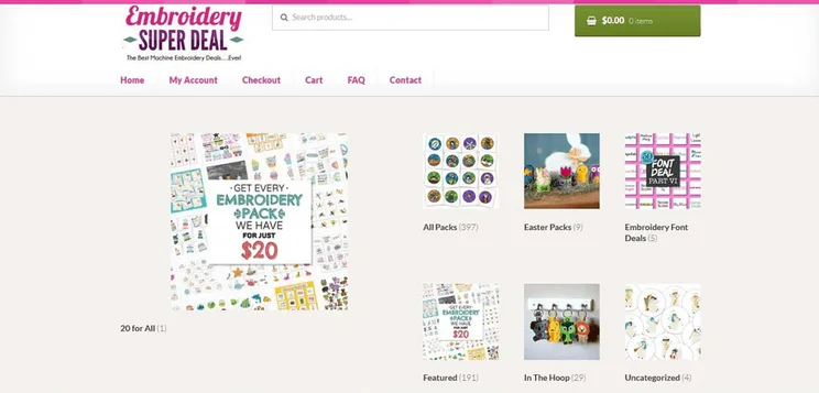 Embroidery Super Deal&rsquo;s Square Online store shows off its featured products on its homepage.