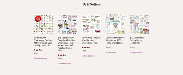 Embroidery Super Deal showcases its bestsellers on the website&rsquo;s front page.