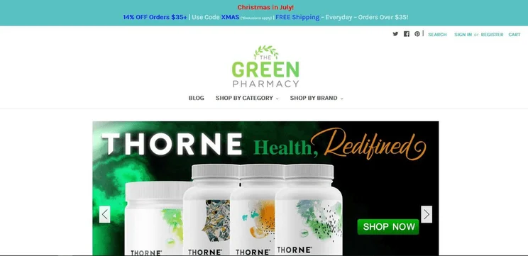 The Green Pharmacy highlights its featured products on the site&rsquo;s homepage.