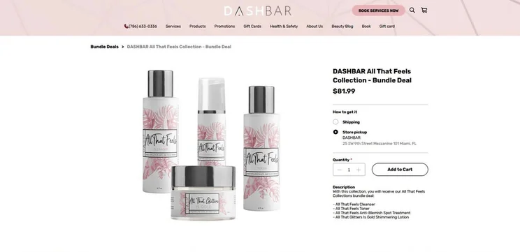 DashBar&rsquo;s product page showcases the stylish packaging of its products.