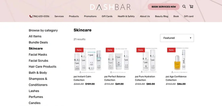 DashBar&rsquo;s shop page allows the sorting and filtering of its products, for simpler navigation.