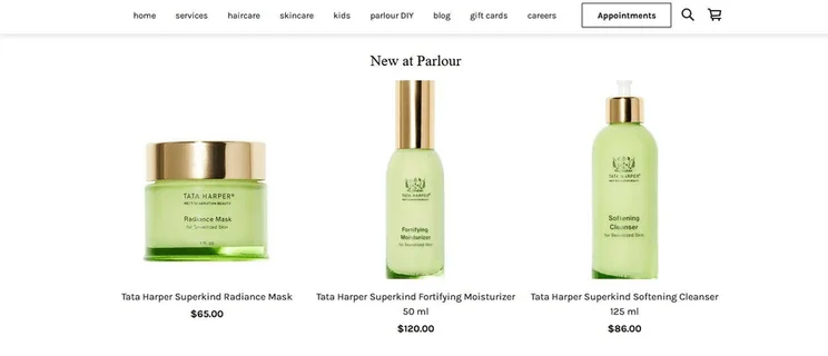 Parlour focuses on selling products on the front page of its Square Online store
