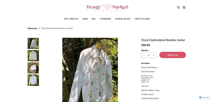 Beauty Marked Vintage&rsquo;s product pages have multiple photos to showcase its wares from different angles.