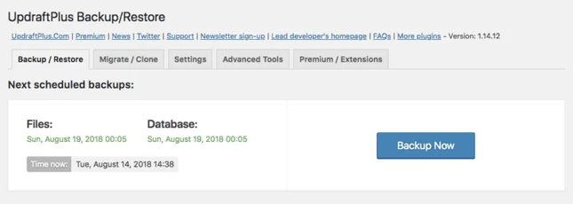 Use UpdraftPlus plugin for website backup