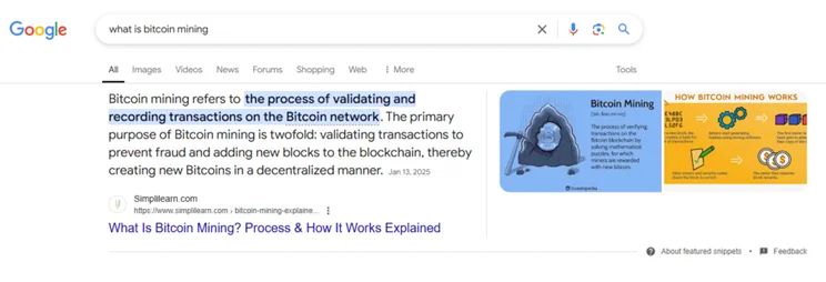 featured snippet with blue and orange images to the left