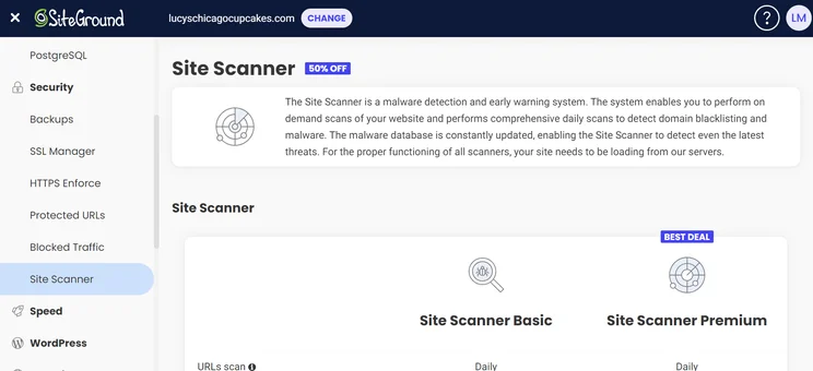 SiteGround's site scanner in the dashboard