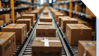 Conveyor belts with lines of packages on
