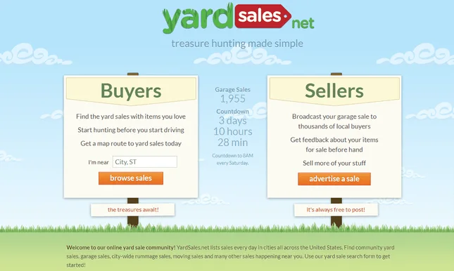 YardSales website homepage