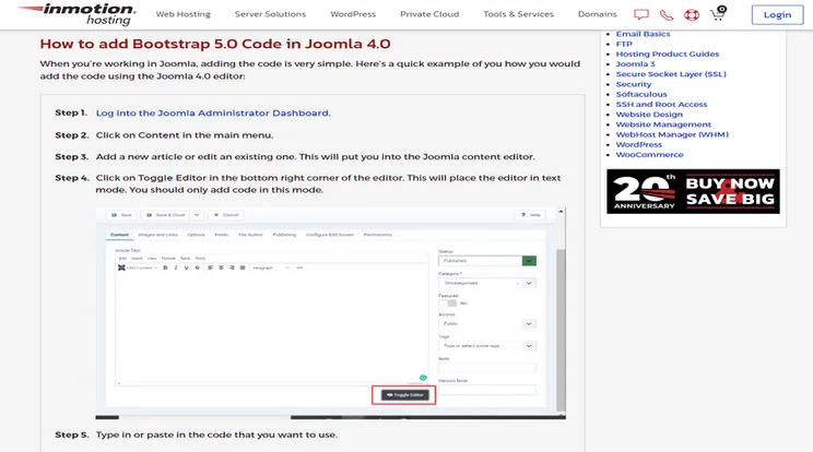 inmotion joomla hosting support