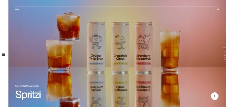 Three canned drinks and three glasses on a reflective table with a gradient background
