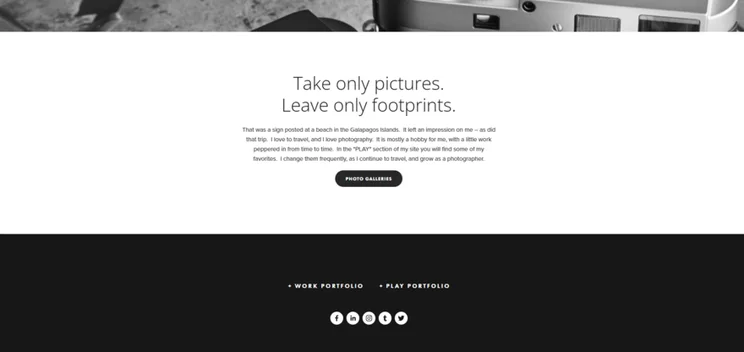 Black and white website footer with social media icons