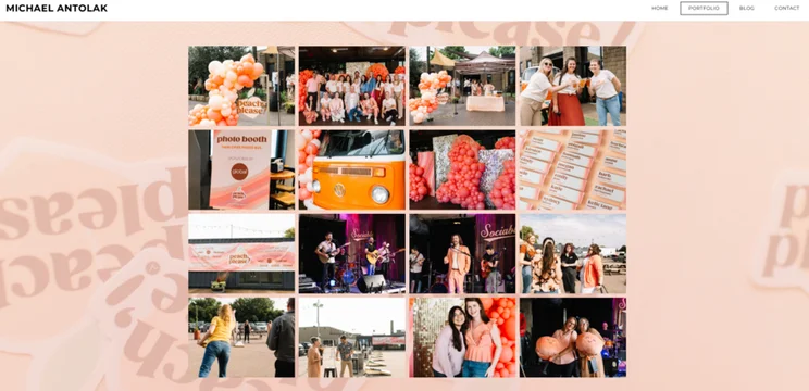 portfolio page with 16 picture grid of client work
