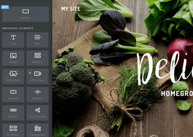 Columns of elements to add to your Weebly website with a larger element box above called "Section"