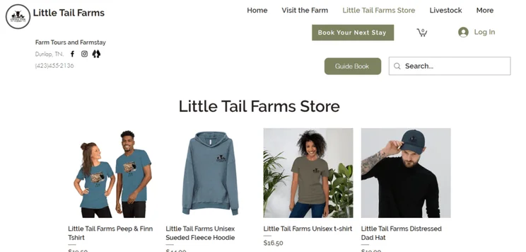 Store page featuring products for Little Tail Farms