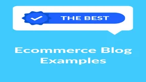 Blue background with "Best Ecommerce Blog Examples" in white text