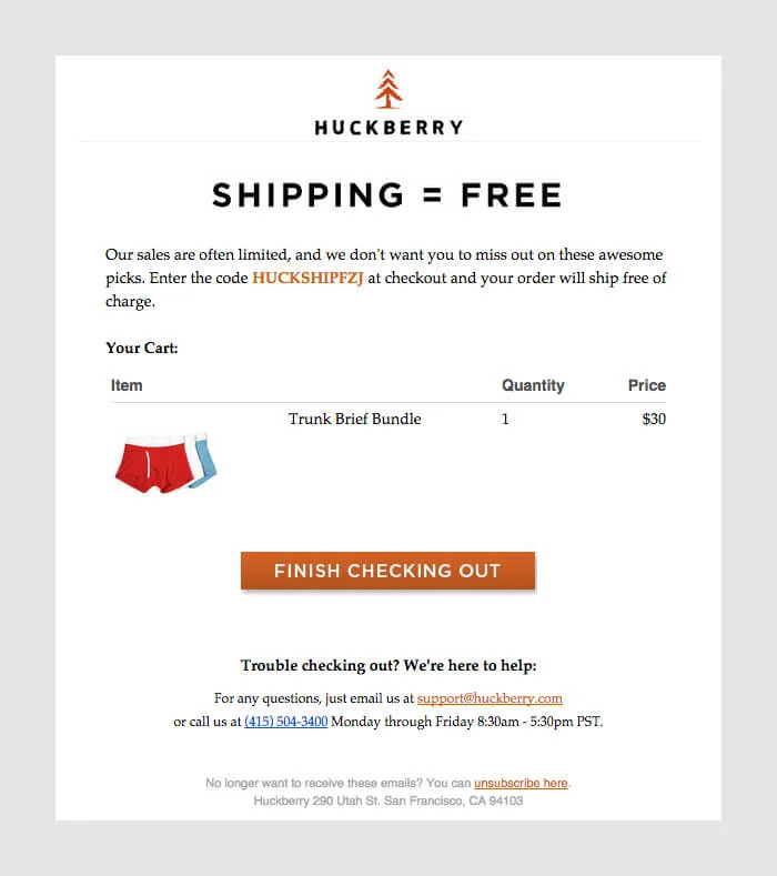 Huckberry abandoned cart email