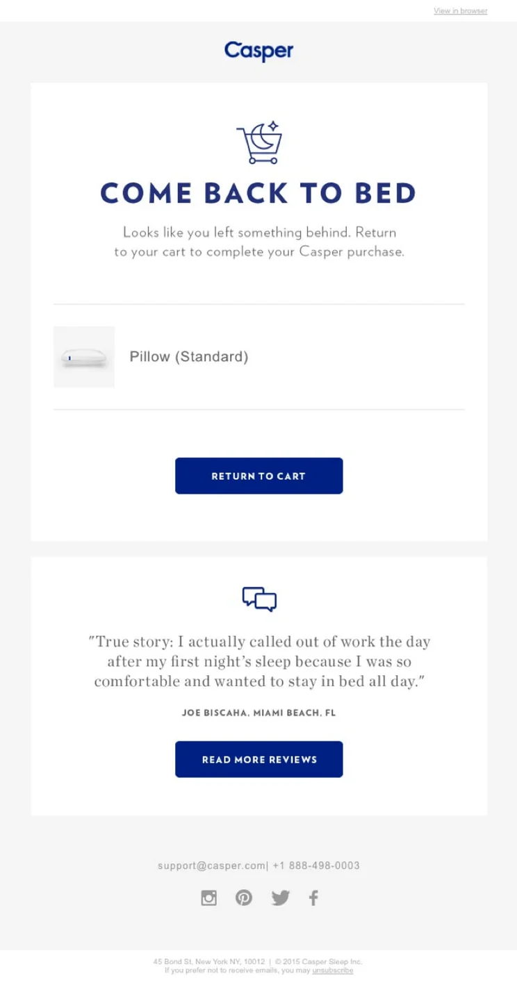 Casper abandoned cart email