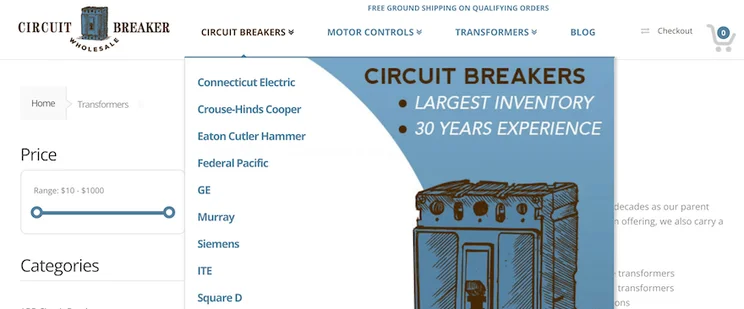 Circuit Breaker Wholesale Shopify store screenshot