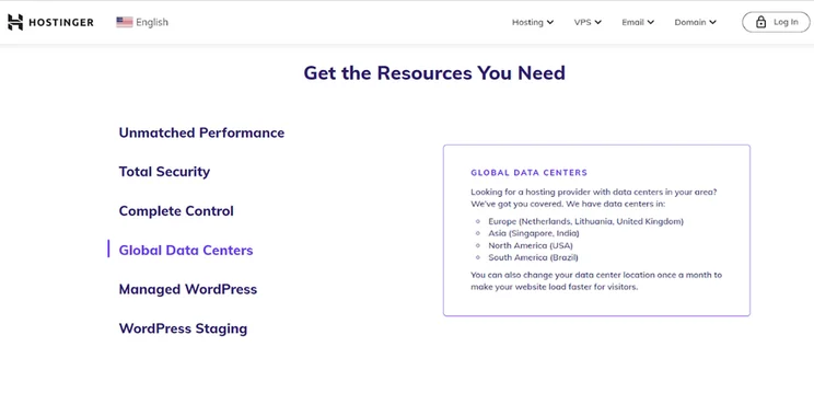 Hostinger data centers info