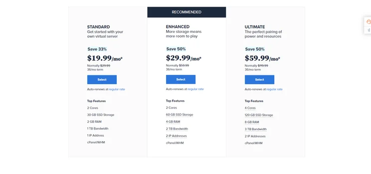 vps bluehost pricing