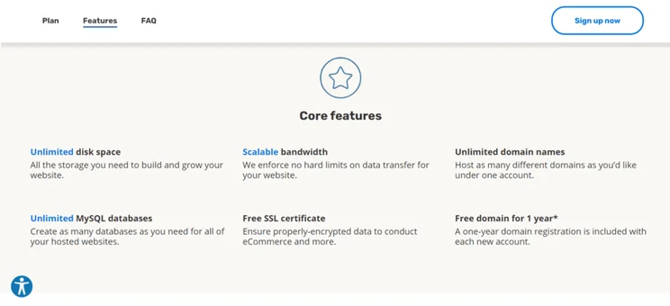 iPage core features page with pastel cream background