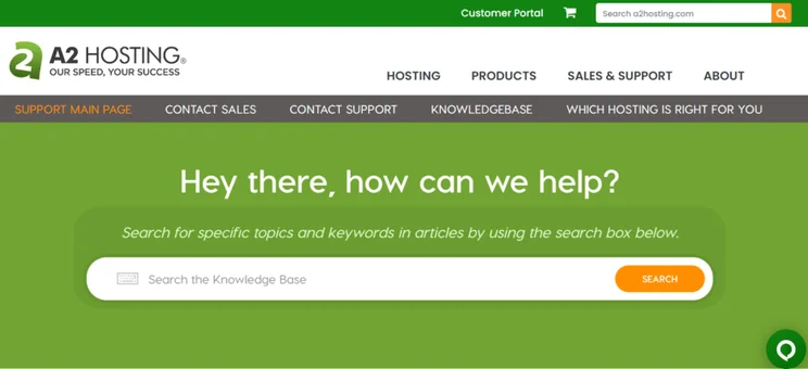 A2 hosting support with large search bar